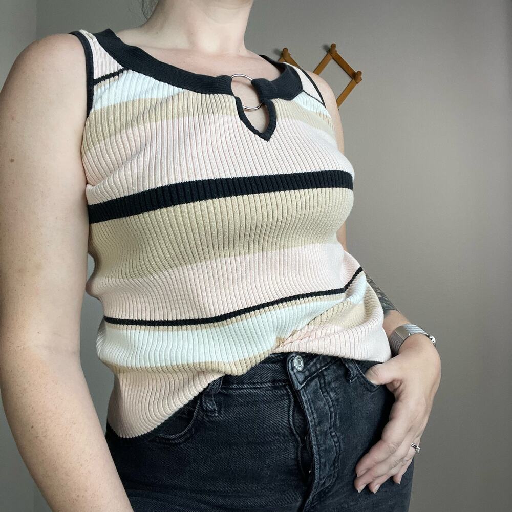 Vintage 90s Emma James Ribbed Striped Sweater Tank Size Small